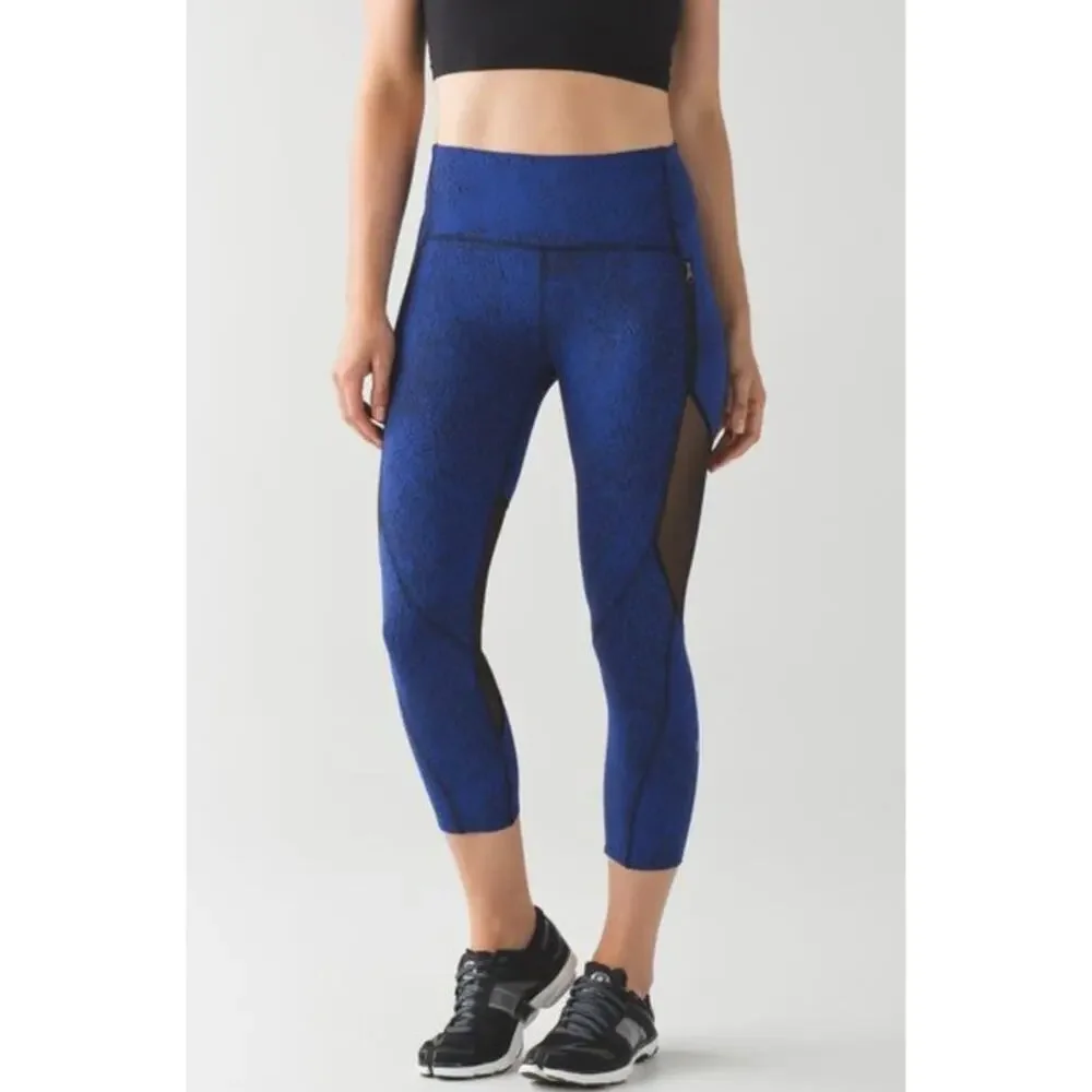 Lululemon Rush Hour 21 Crop Leggings Sapphire Blue Black Spray Jacquard Mesh 4